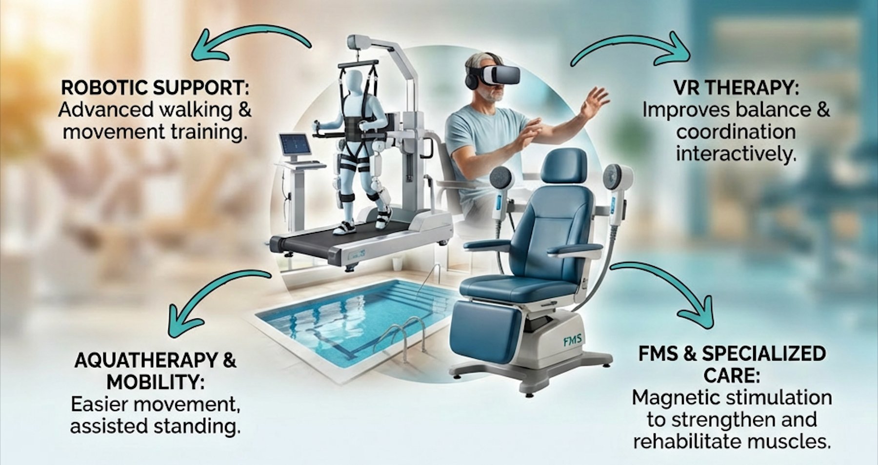 Navthera Neuro Rehabilitation — Robotic support, VR therapy, aquatherapy and specialised care equipment
